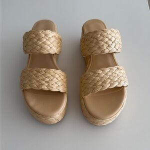 Women's Tan Woven Slide Sandals platform
